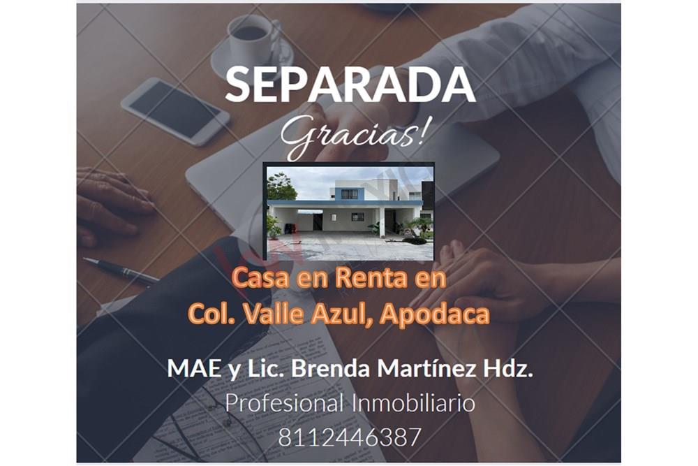Casa en Renta amueblada de 3 recamaras, en Fraccionamiento Privado Valle Azul en Apodaca Nuevo León
