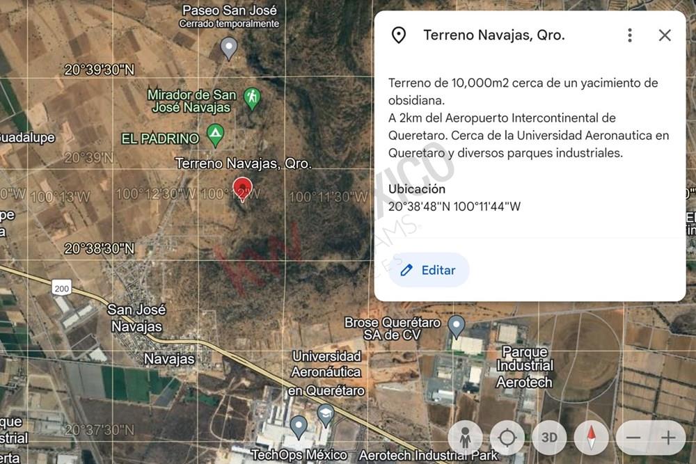 1020-23225 Se Vende Terreno de 10,000m2 en Navajas, Queretaro (2km del Aeropuerto Intercontinental de Querétaro)