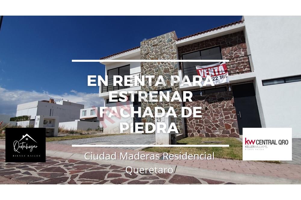 CASA EN RENTA | $11,800 | CON FACHADA DE PIEDRA ESTRENA | CIUDAD MADERAS RESIDENCIAL | QUERETARO